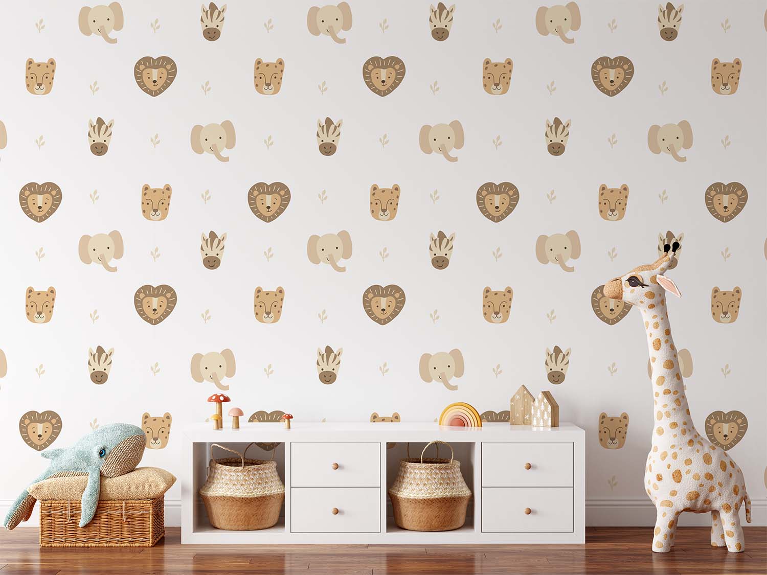Cartoon Safari Animal Heads Seamless Wallpaper