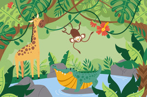 Cartoon Animals Crocodile in Pond Wallpaper Mural