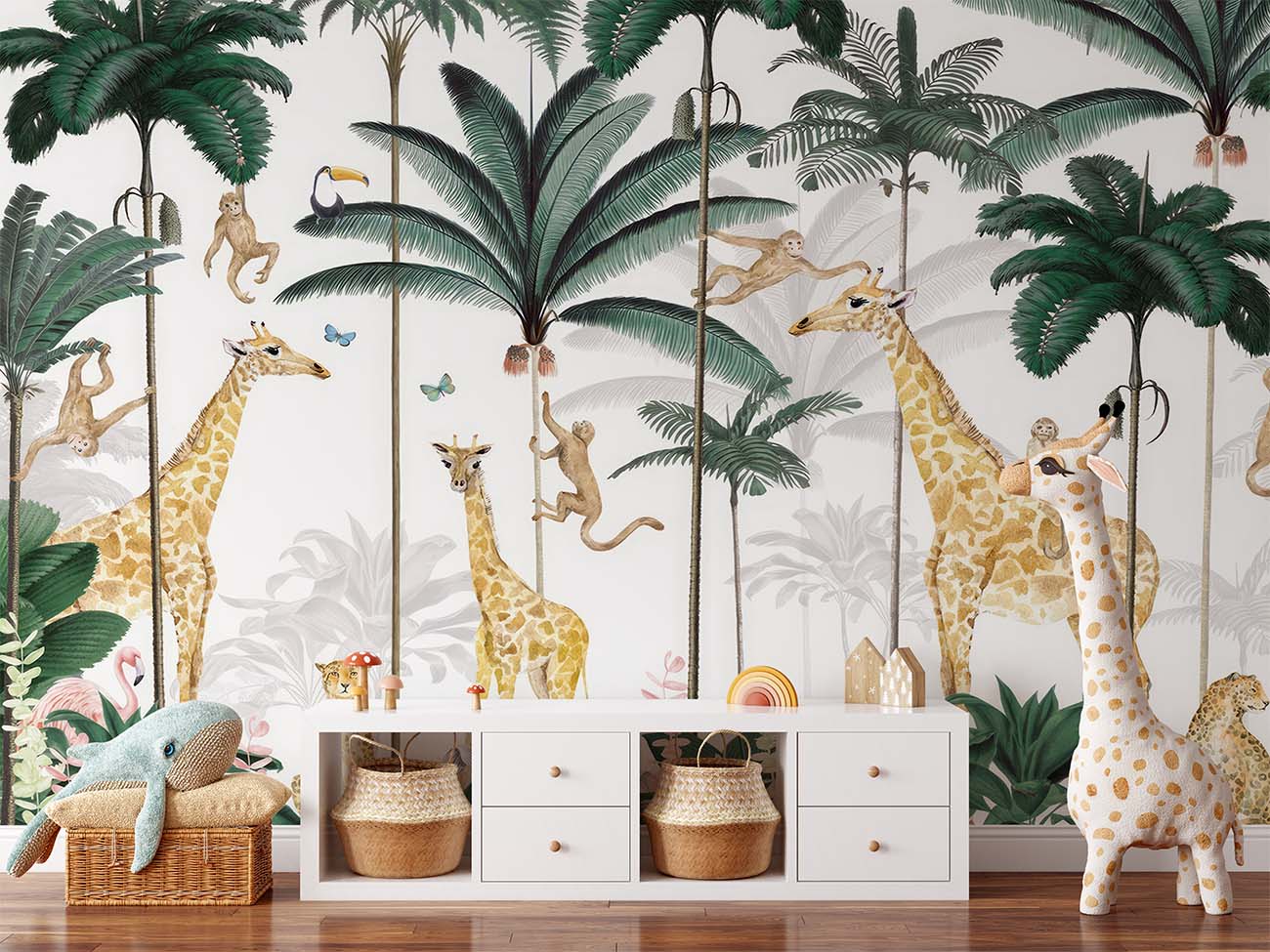 Fabulous Giraffe in Tropical Forest Wallpaper Mural