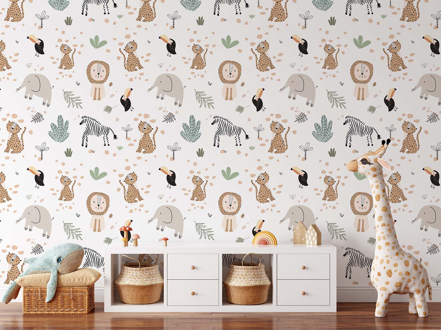 Funny Drawn Safari Animals Seamless Wallpaper