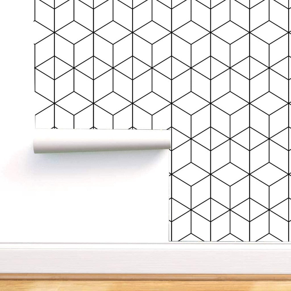 White/Black Hexagon Geometry Peel And Stick Wallpaper