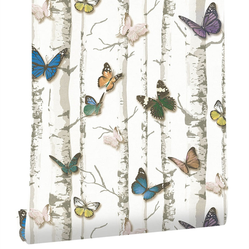 Butterflies in Forest Peel And Stick Wallpaper