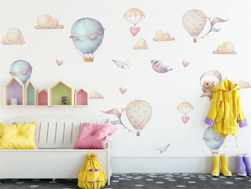 Minimalist Hot Air Balloon With Birds Wallpaper Mural