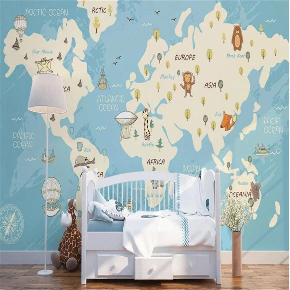 Nordic Hand-painted Cartoon Map Wallpaper Mural