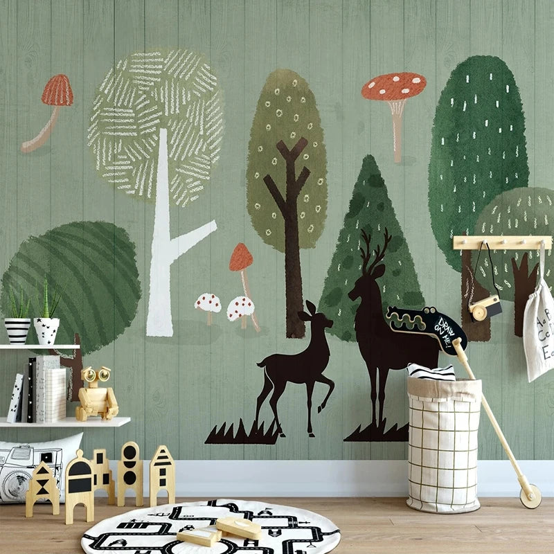 Mushroom Woods and Deer Wall Mural Wallpaper