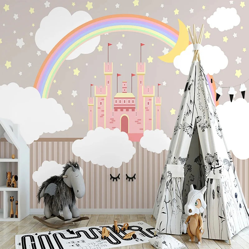 Rainbow Castle Clouds Nursery Wall Mural Wallpaper