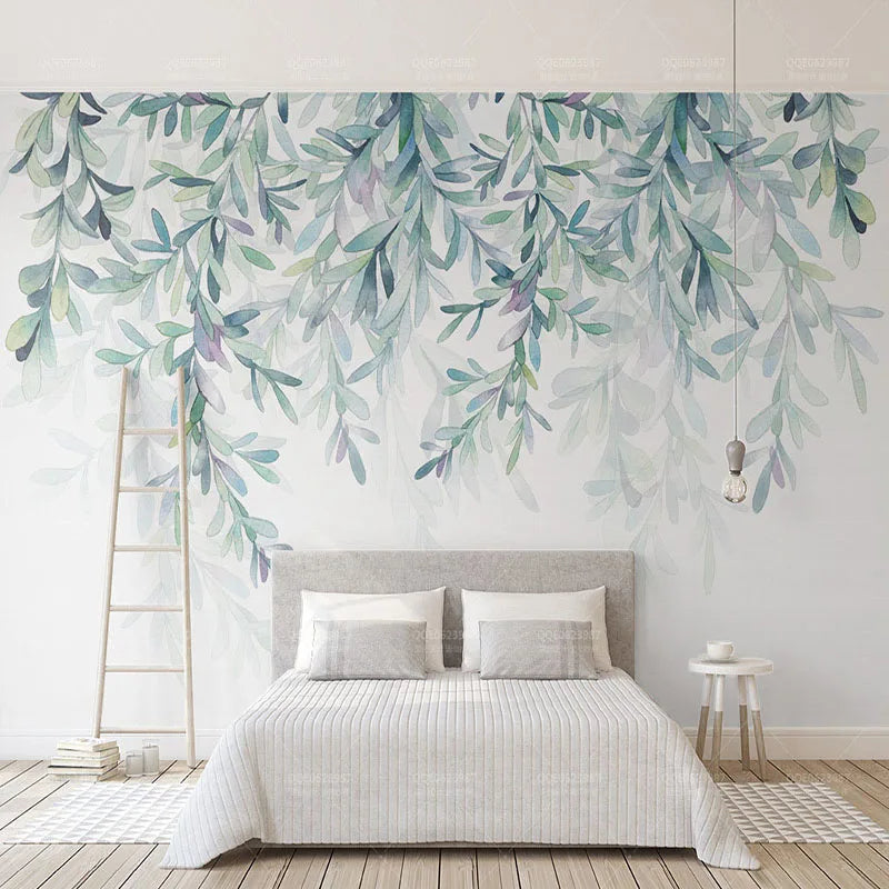Watercolor Hanging Leaves Wall Mural Wallpaper