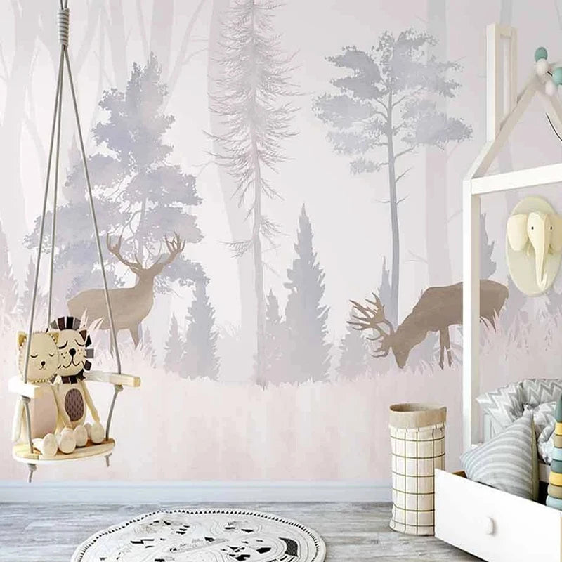 Woodland Scene with Forest Elks Wall Mural Wallpaper