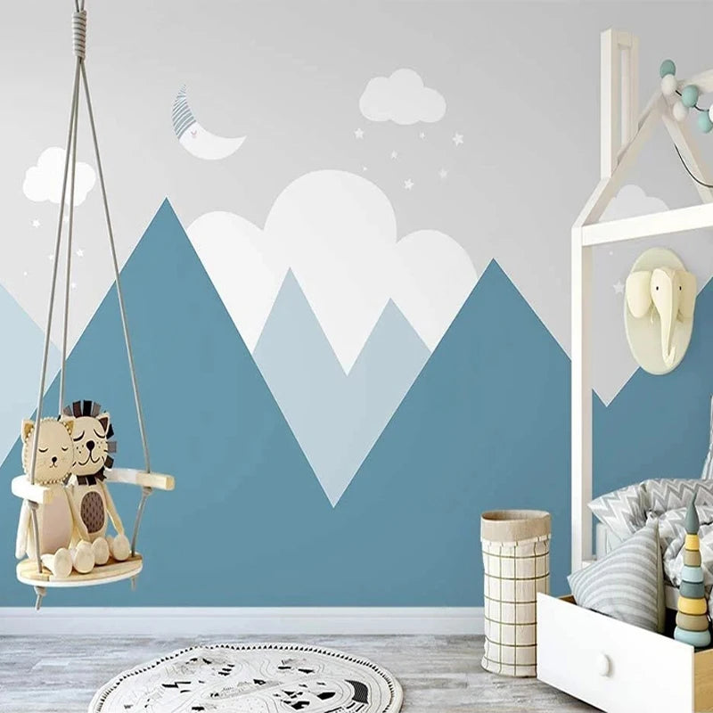 Geometric Blue Mountains Kids Room Wall Mural Wallpaper