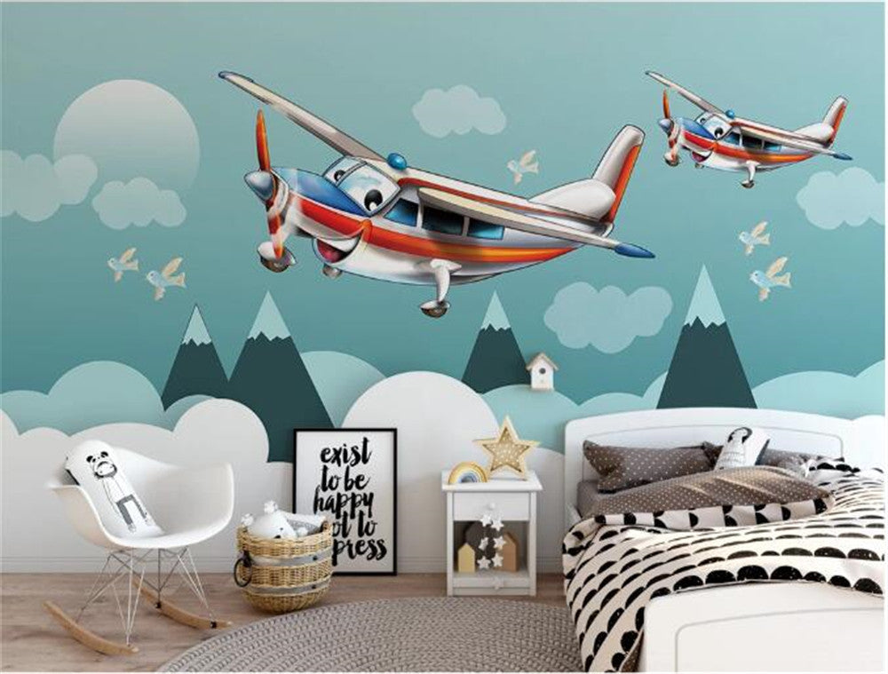Colorful Planes And Mountains Wallpaper Mural