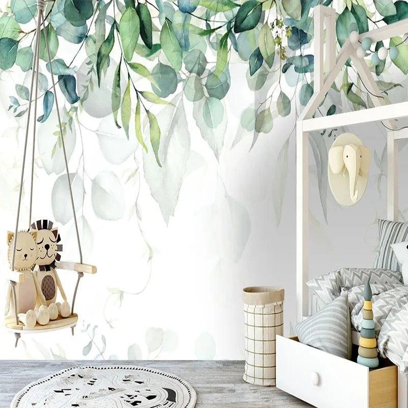 Watercolor Hanging Leaves Wall Mural Wallpaper