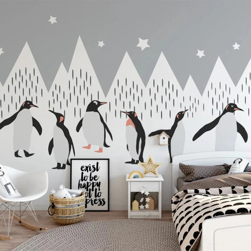 Arctic Penguins and Peaks Kids Room Wall Mural Wallpaper