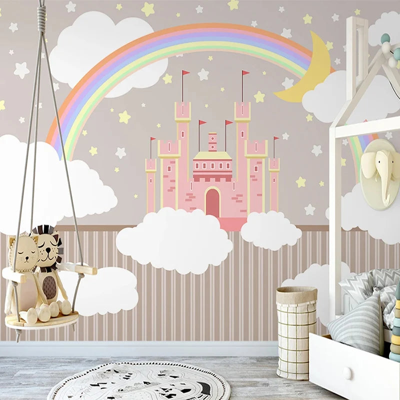 Rainbow Castle Clouds Nursery Wall Mural Wallpaper