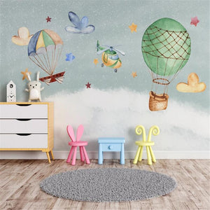 Cartoon Helicopter And Balloon Wallpaper Mural