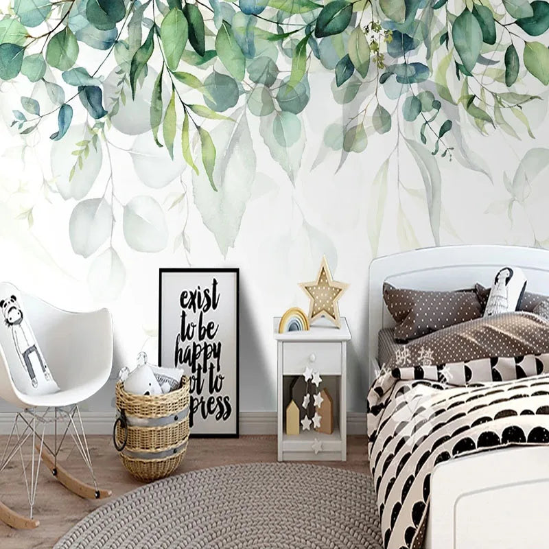 Watercolor Hanging Leaves Wall Mural Wallpaper