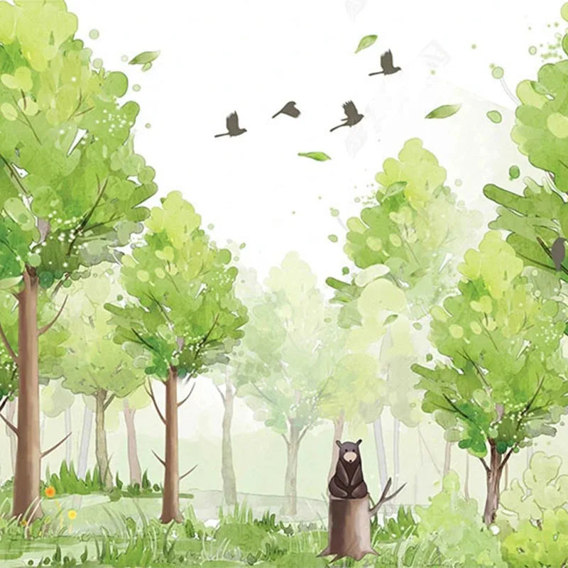 Woodland Scene with Bear and Birds Wall Mural Wallpaper