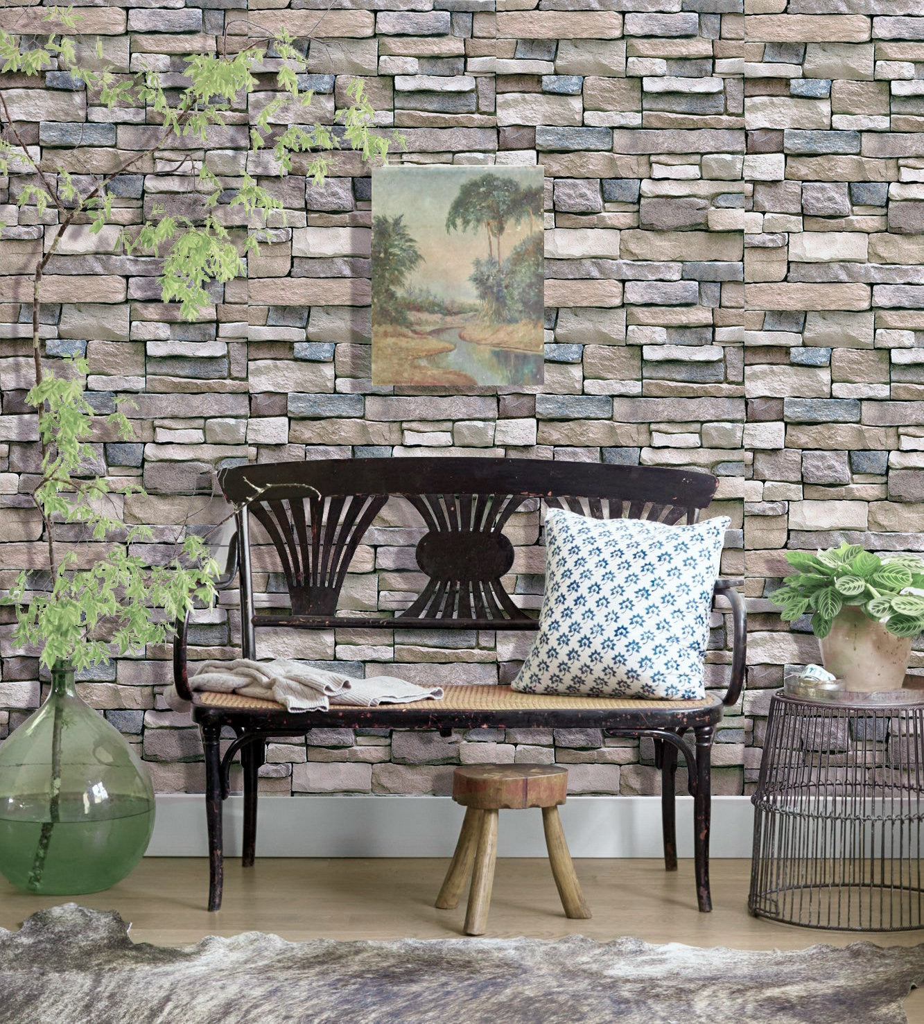 Stones And Bricks Imitation Peel and Stick Wallpaper