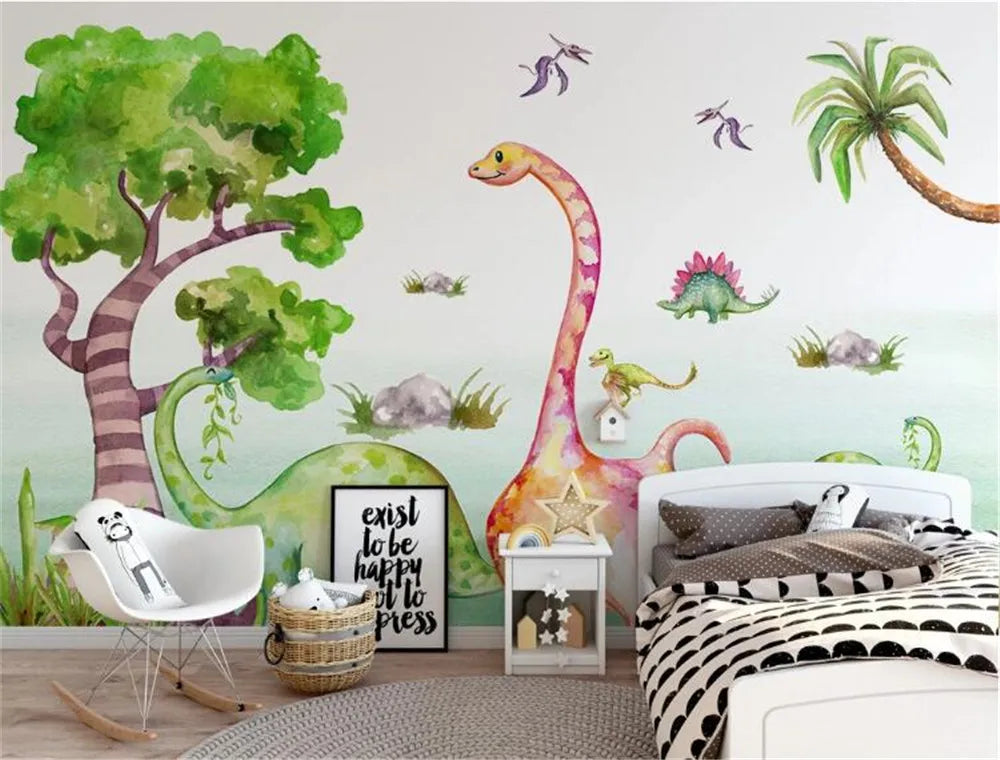 Nordic Minimalist Hand-painted Dinosaurs Wallpaper Mural