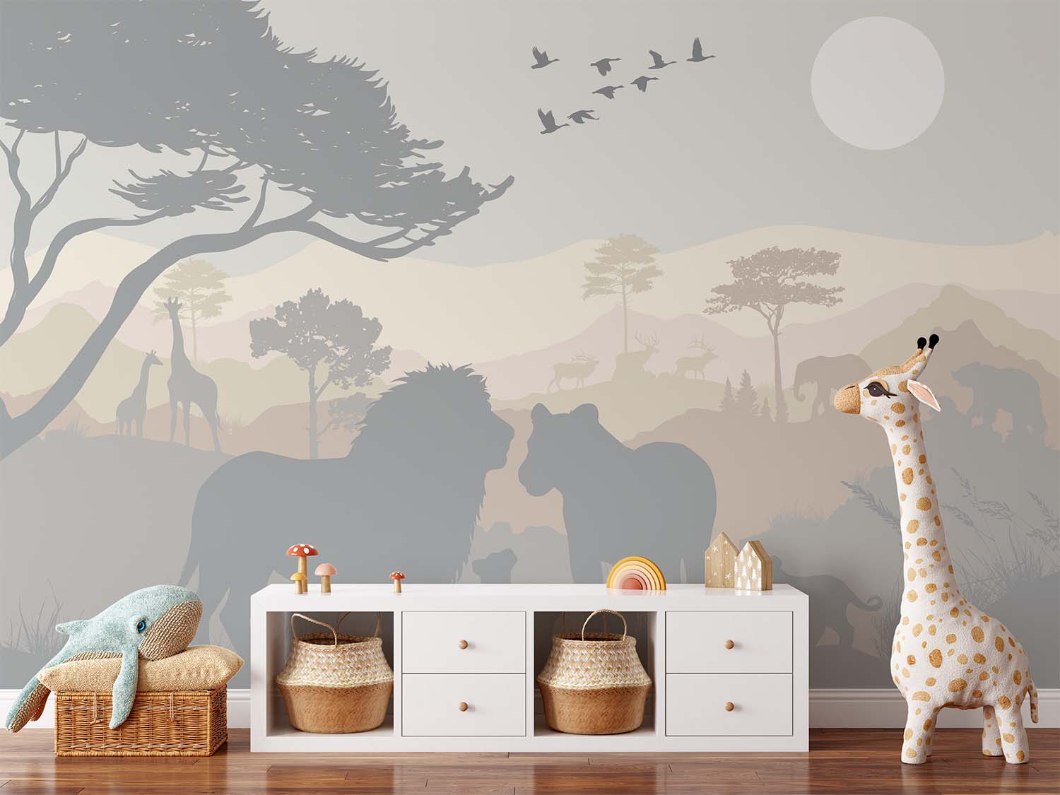 Lion Family Silhouette Wallpaper Mural