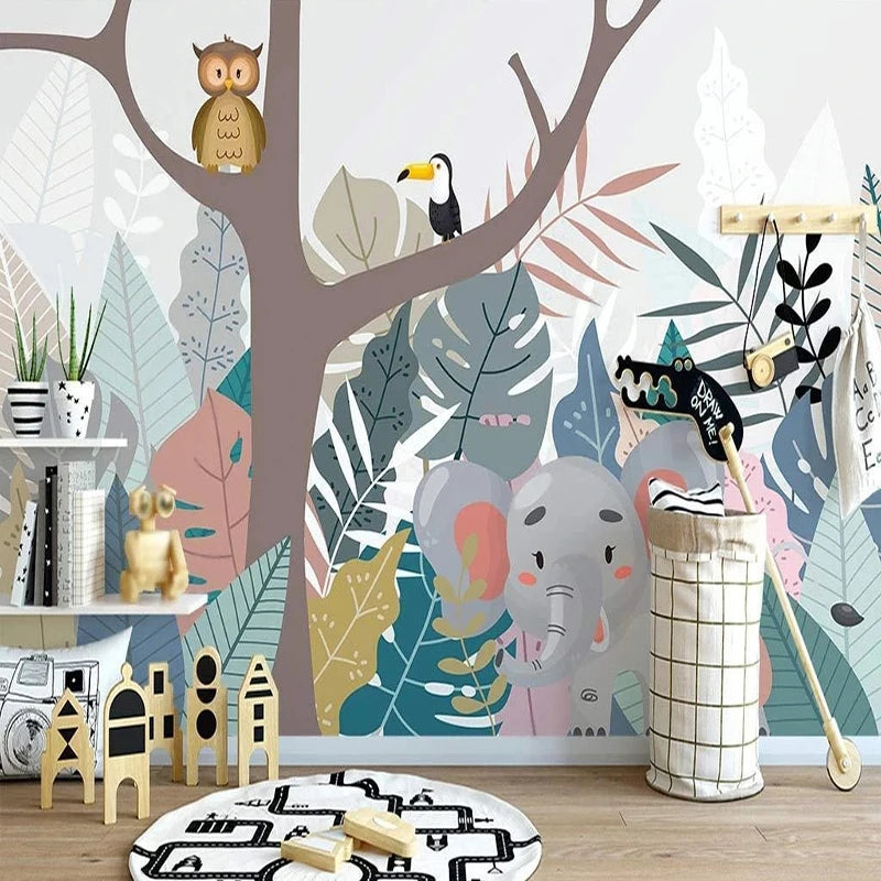 Jungle Animals Tree Nursery Wall Mural Wallpaper