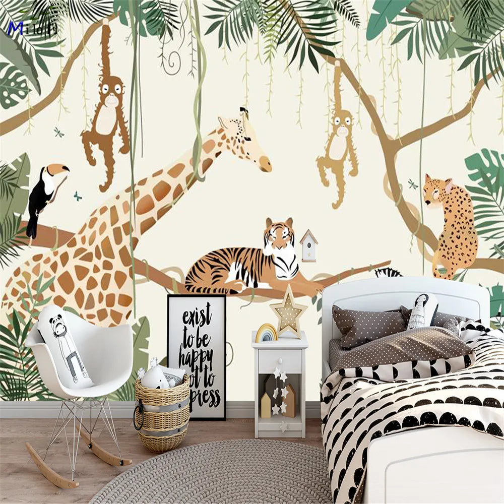 Playful Giraffe And Animals Jungle Wallpaper Mural