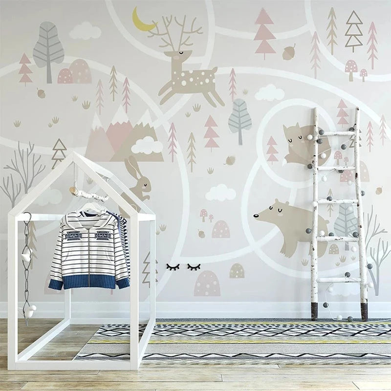Neutral Toned Woodland Animals Wall Mural Wallpaper