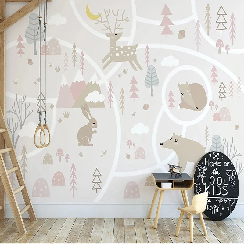 Neutral Toned Woodland Animals Wall Mural Wallpaper