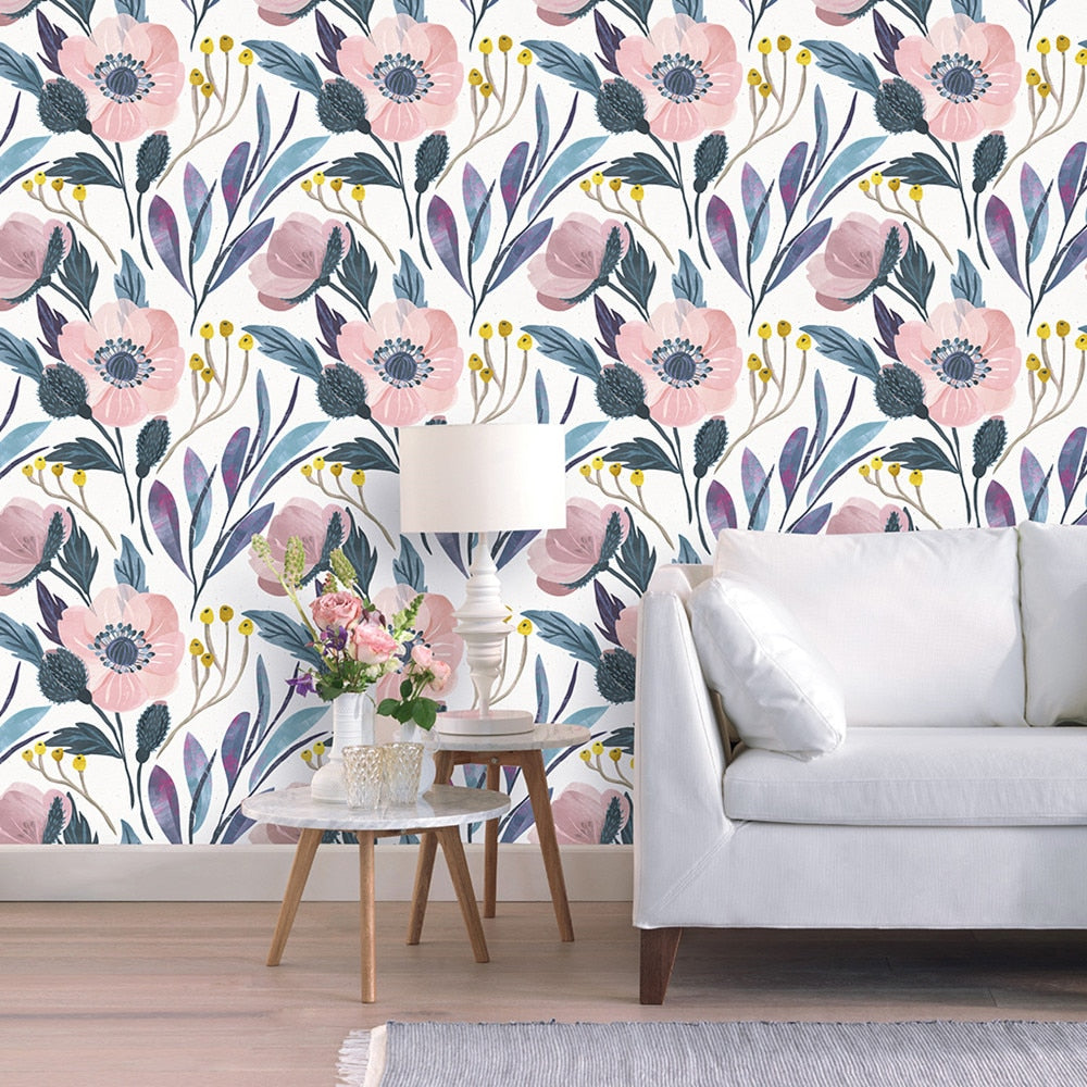 Charming Pink Flowers Peel And Stick Wallpaper