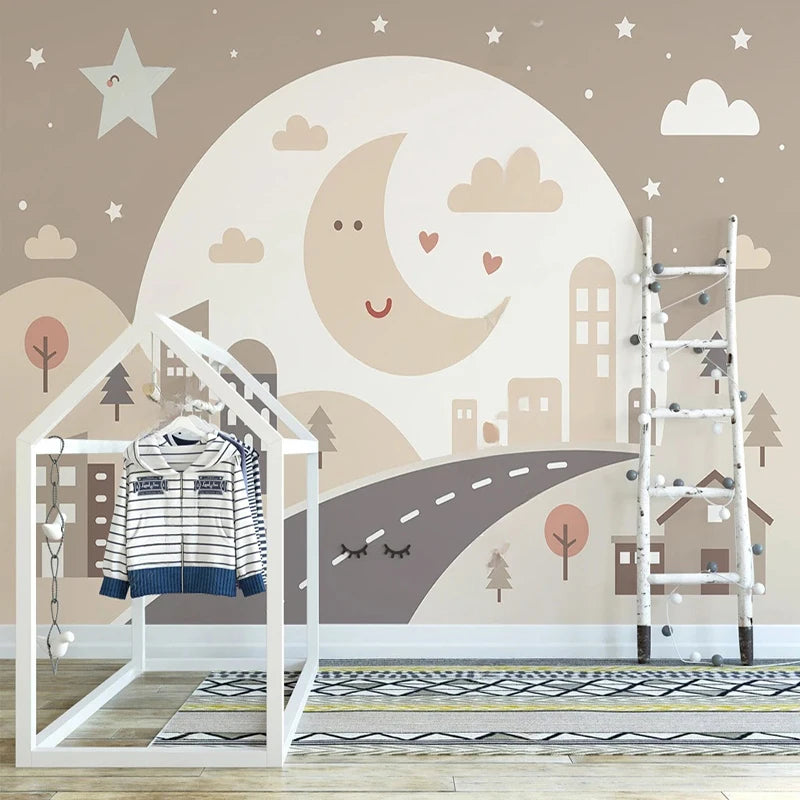 Smiling Moon City Road Wall Mural Wallpaper