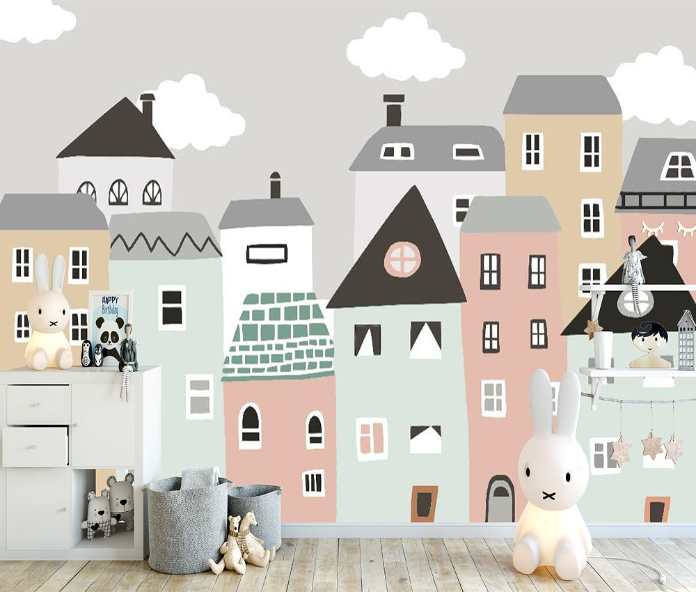 Minimalist Colorful Houses Wallpaper Mural