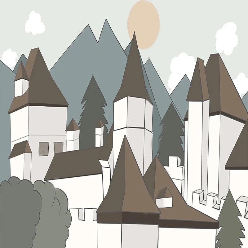 Architectural Town Buildings Cartoon Wall Mural Wallpaper