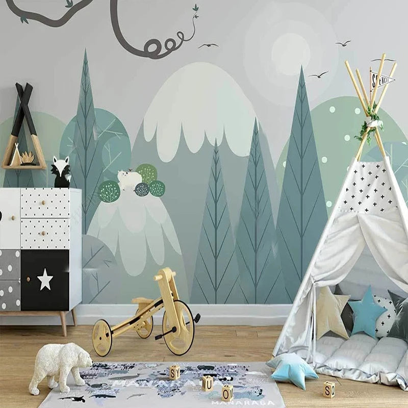 Nordic Forest Bear Kids Wall Mural Wallpaper
