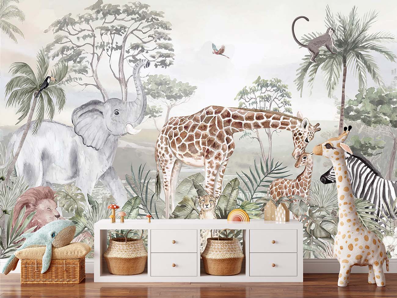 Whimsical Safari Animal Friends Wallpaper Mural