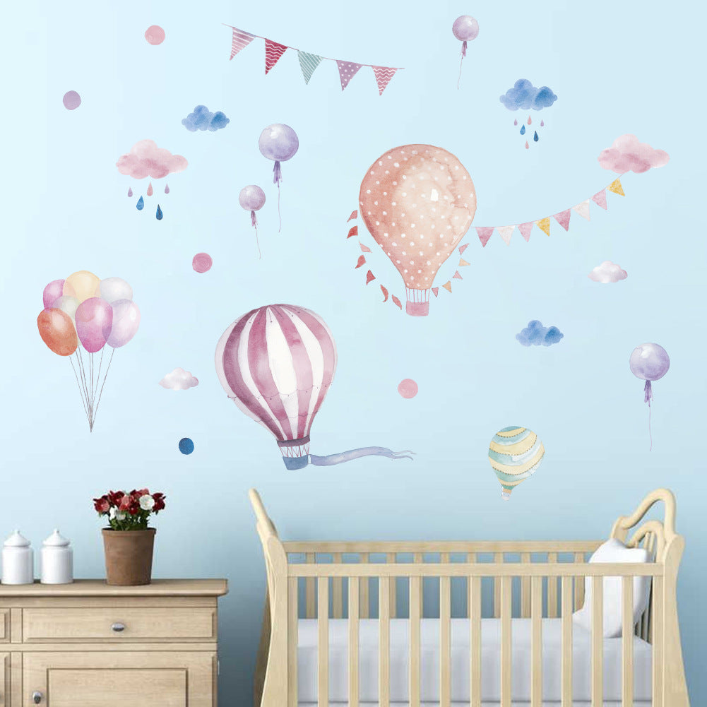 Cartoon Wall Decals Watercolor Hot Air Balloons