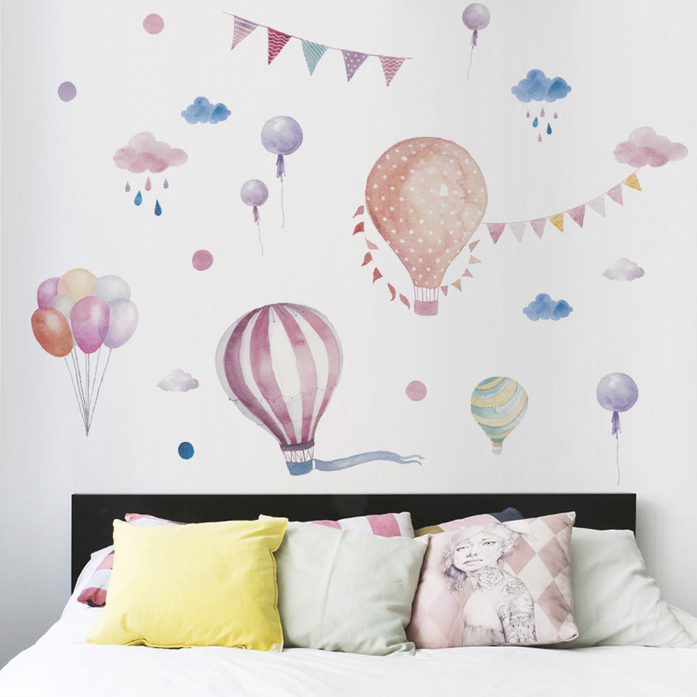 Cartoon Wall Decals Watercolor Hot Air Balloons