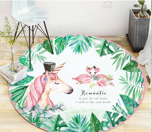 Round Cartoon Painted Style Rug