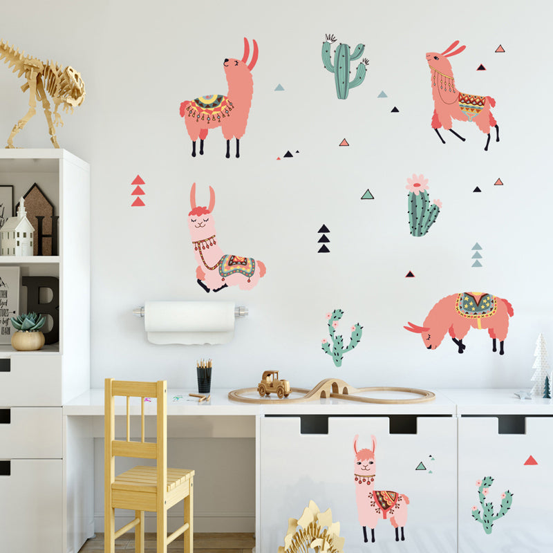 Cartoon Wall Decal Pink Alpaca