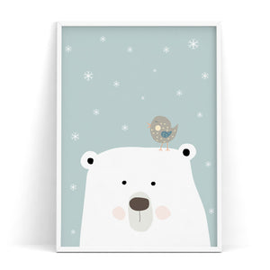 Cartoon Polar Bear Bird Elephant I Love You Moon Back Wall Art Poster