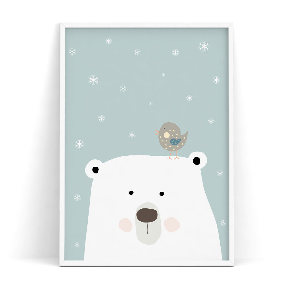 Cartoon Polar Bear Bird Elephant I Love You Moon Back Wall Art Poster