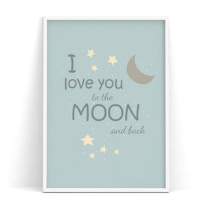 Cartoon Polar Bear Bird Elephant I Love You Moon Back Wall Art Poster