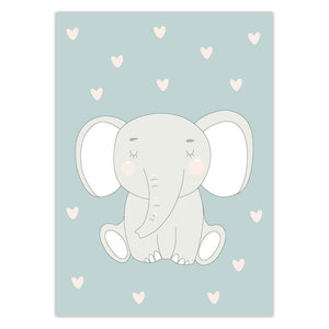 Cartoon Polar Bear Bird Elephant I Love You Moon Back Wall Art Poster