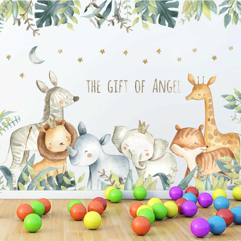 Cartoon Wall Stickers Giraffe Lion Fox Elephant