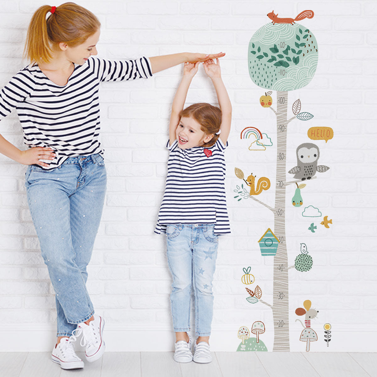 Cartoon Wall Decals Animal Tree Height Meter