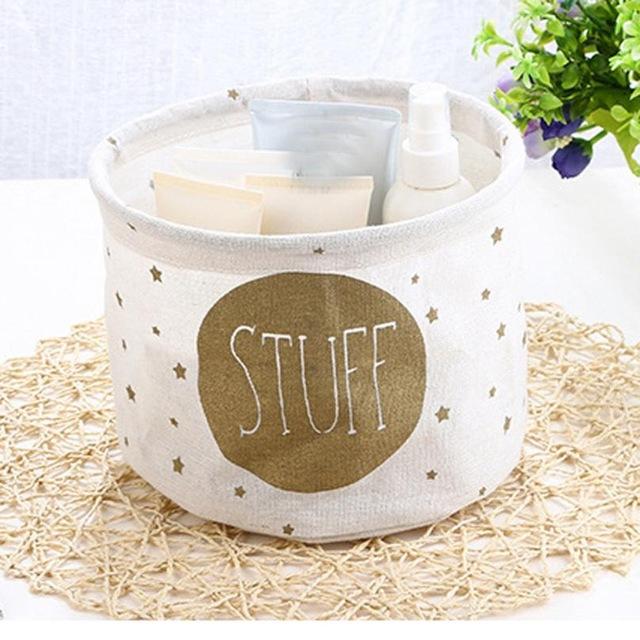 Round Cotton Linen Nursery Storage Bin