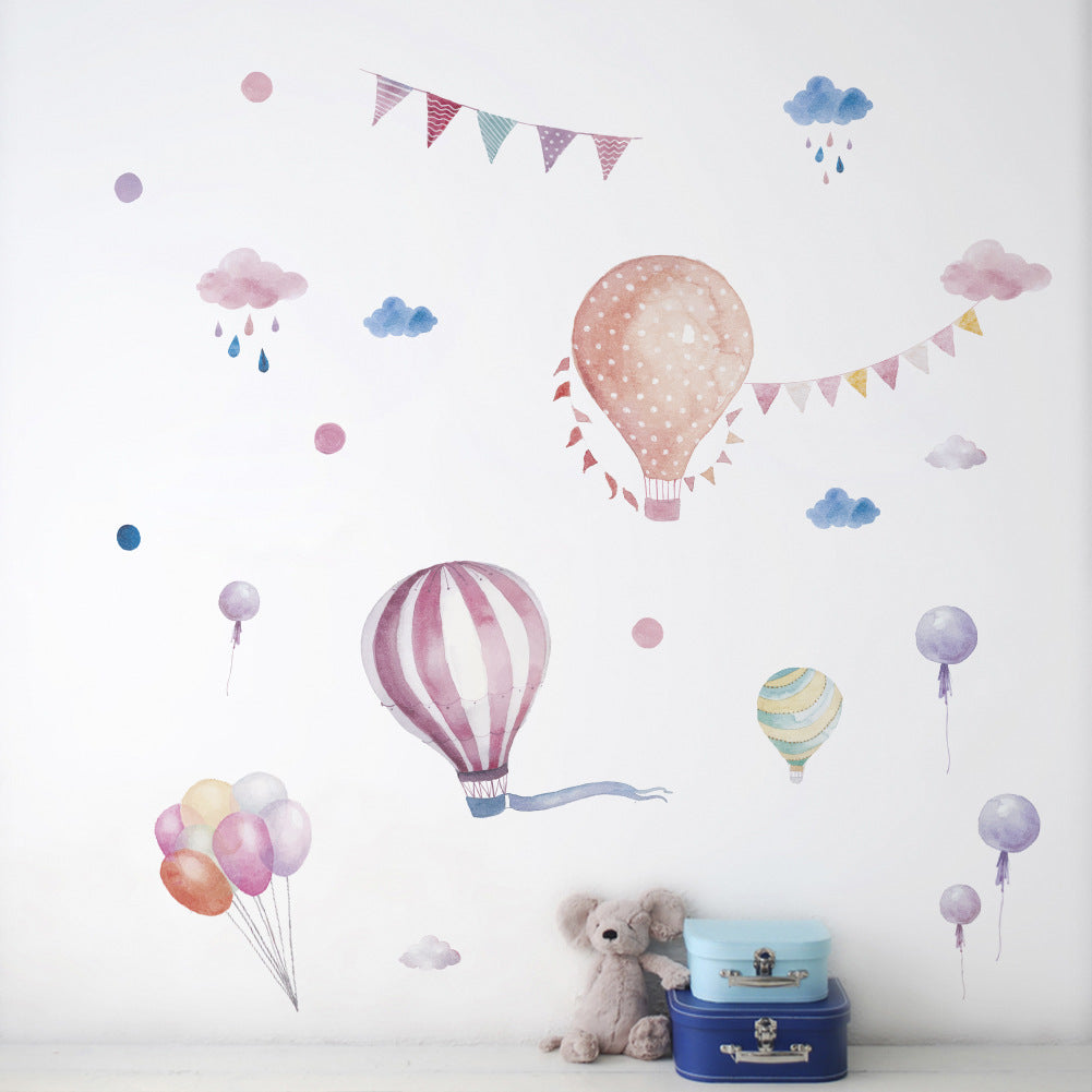 Cartoon Wall Decals Watercolor Hot Air Balloons