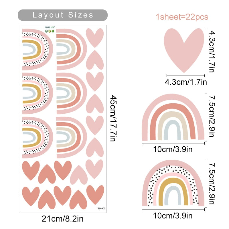 Boho Rainbow Hearts Wall Decals