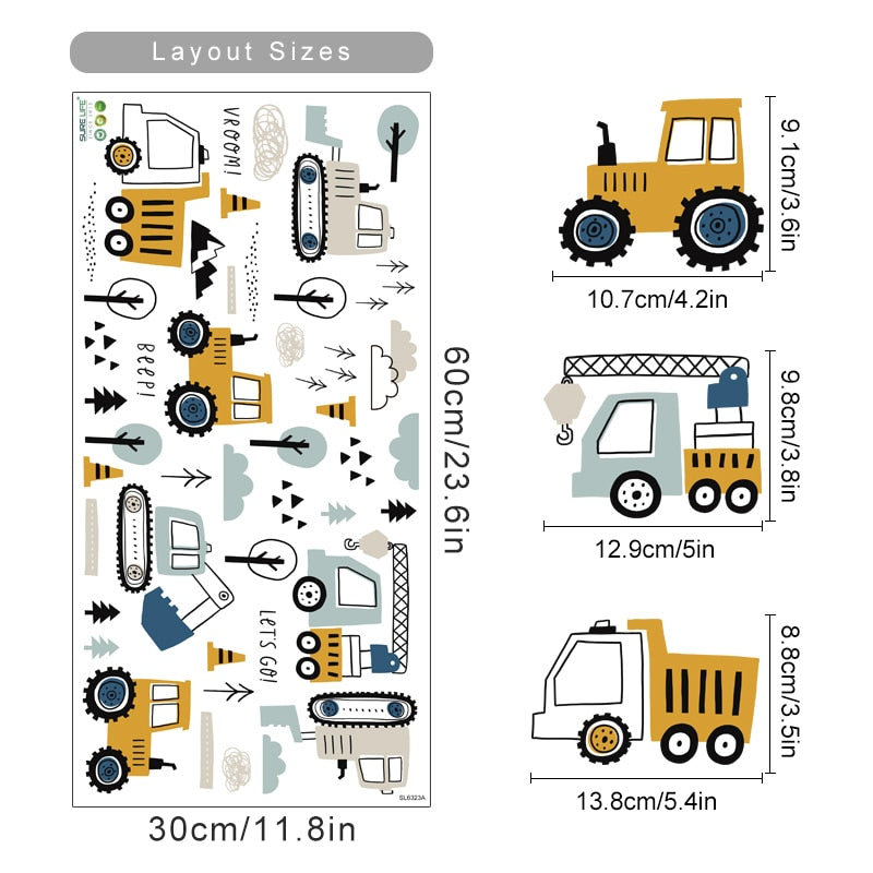 Cartoon Urban Build Cars Wall Decals