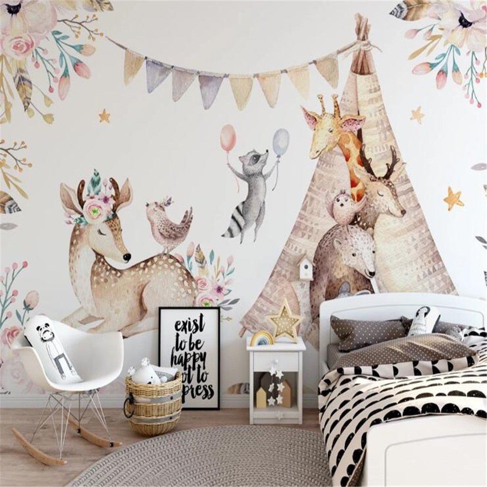 Cute Animals Teepee Nursery Wallpaper Mural