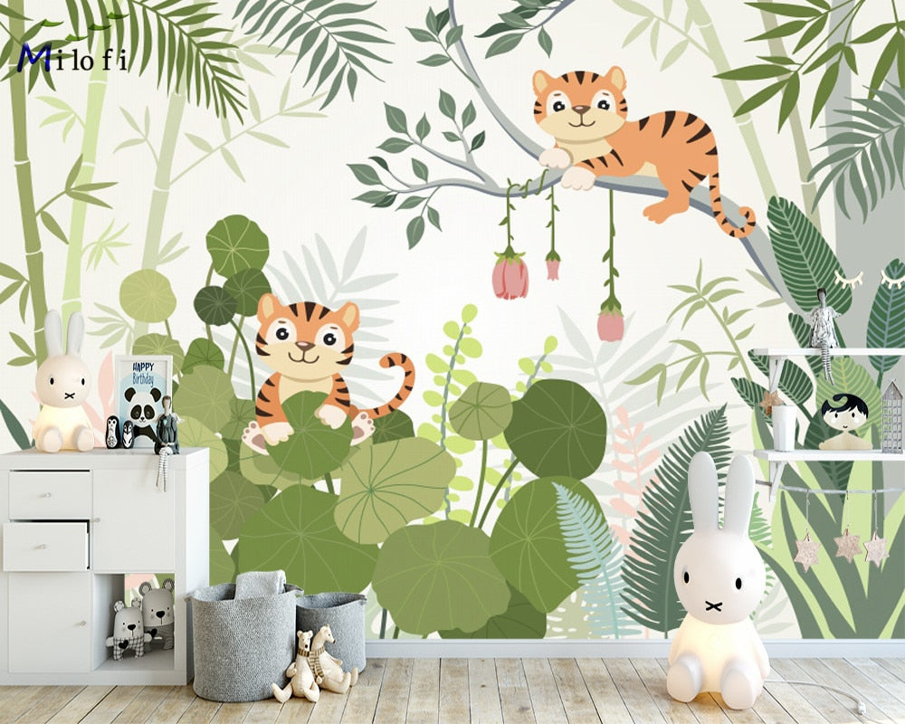 Little Tygers Cartoon Nursery Wallpaper Mural