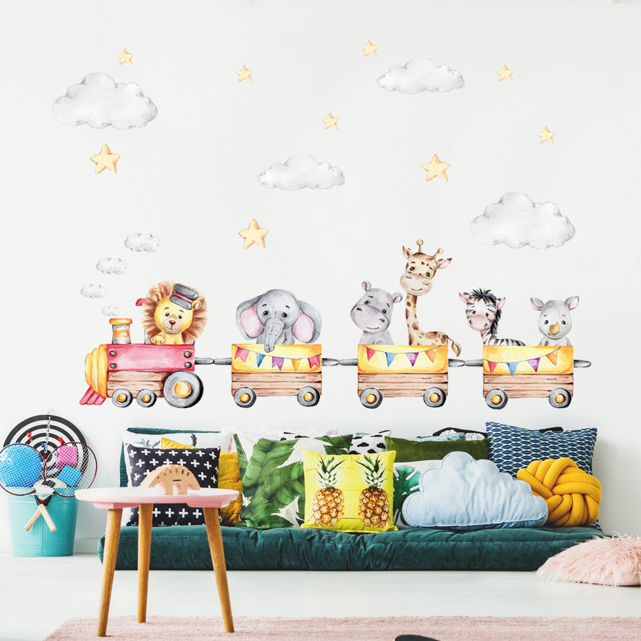 Cartoon Animal Train Wall Decals